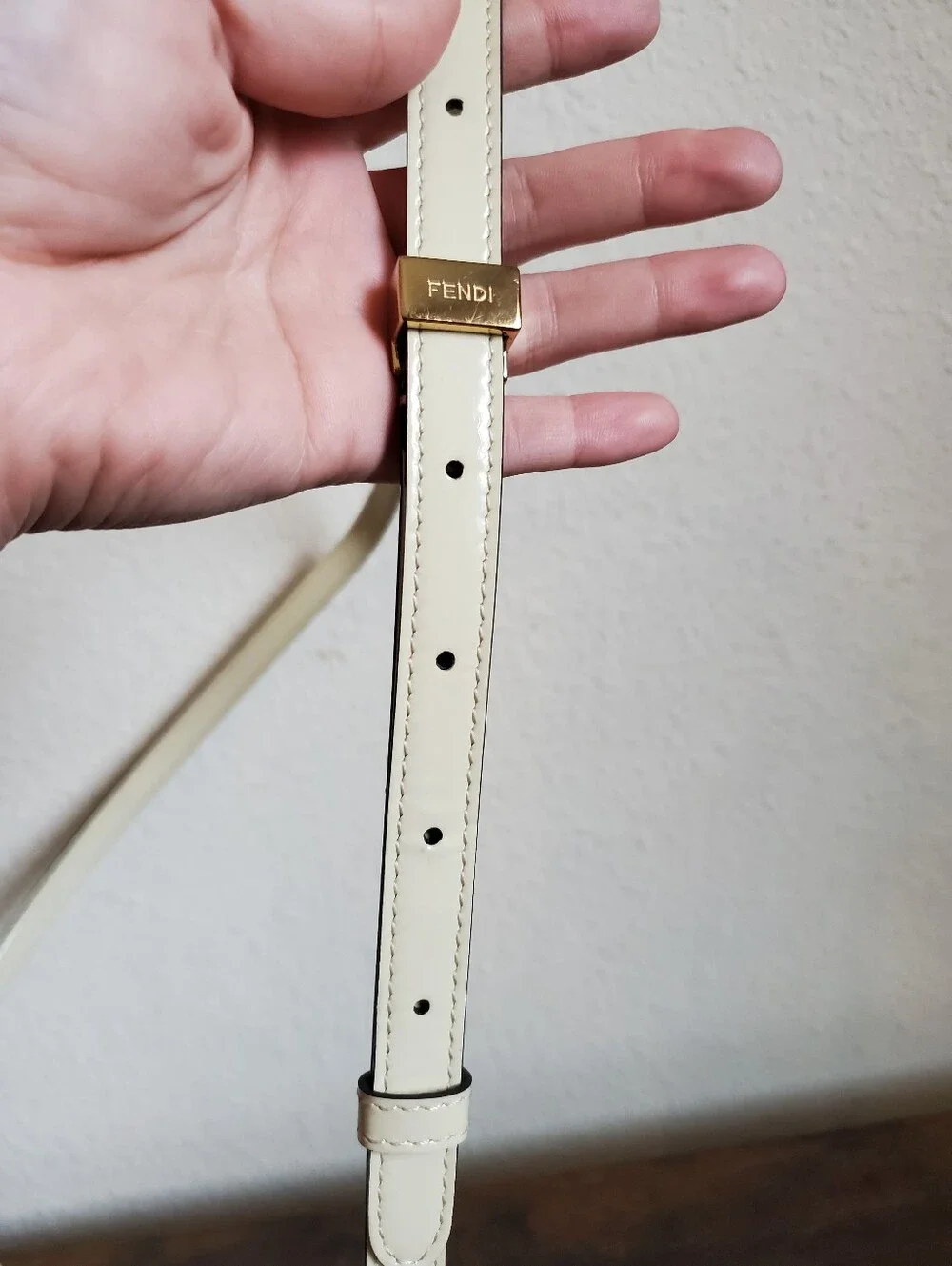 Fendi Cream Patent Leather Karligraphy Bag